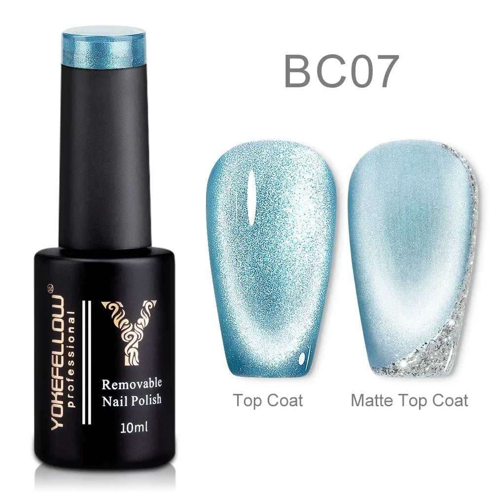 Esmalte de uñas en gel YOKEFELLOW Cat Eye de 10 ml, esmalte de uñas magnético plateado, esmalte de uñas en gel profesional para manicura DIY.