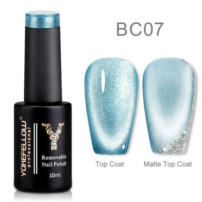Esmalte de uñas en gel YOKEFELLOW Cat Eye de 10 ml, esmalte de uñas magnético plateado, esmalte de uñas en gel profesional para manicura DIY.
