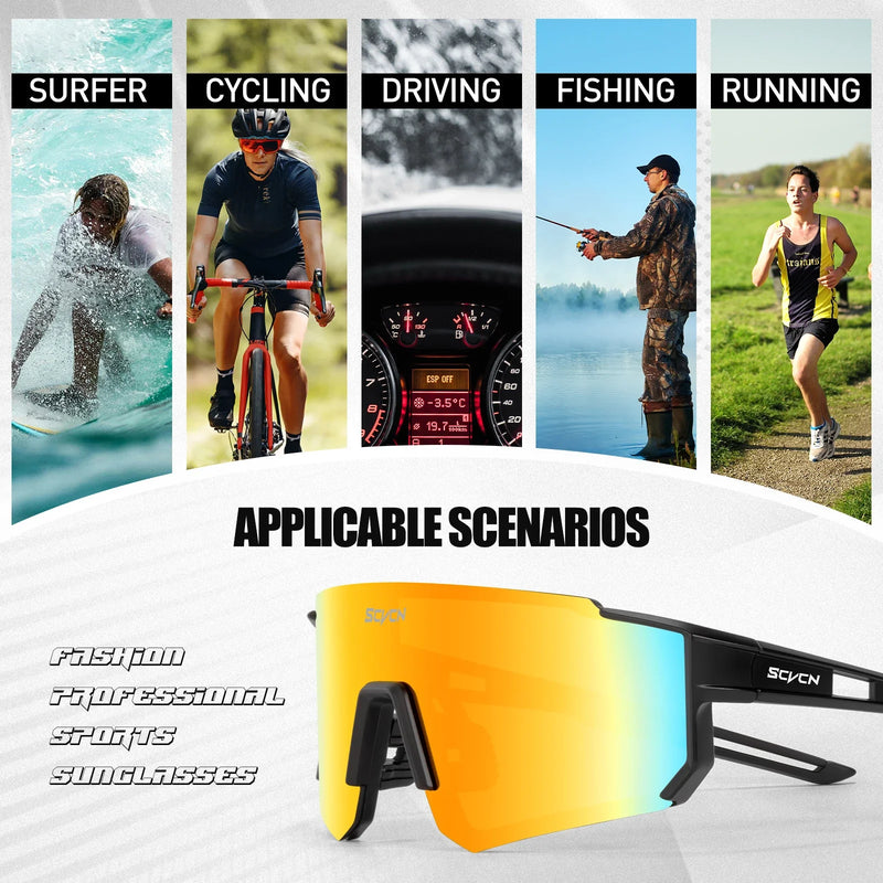SCVCN Fashion Sunglasses for Men Sport Cycling Glasses Bike Bicycle Hiking Camping Golf UV400 Protection Glasses Women Baseball