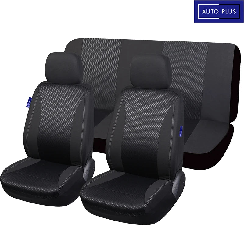 AUTO PLUS Checkered Polyester Patchwork Mesh Fabric Universal Unisex Car Seat Covers Set Accessories Interior  With Sponge