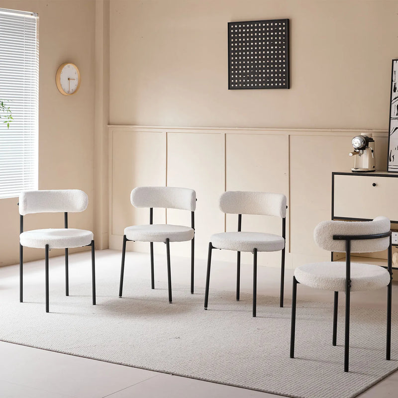 EGOONM 4Pcs Nordic Style Dining Chairs Upholstered Kitchen Chairs with Teddy Velvet Chair Home Desk Dining Room Kitchen Chairs