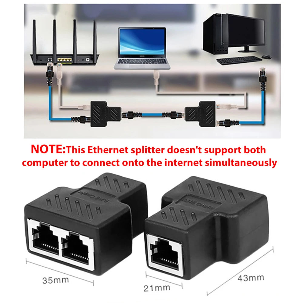 Network RJ45 Cable Port Network Cable Splitter Extender Plug Adapter Connector (8 Core) Split Into Two Splitter