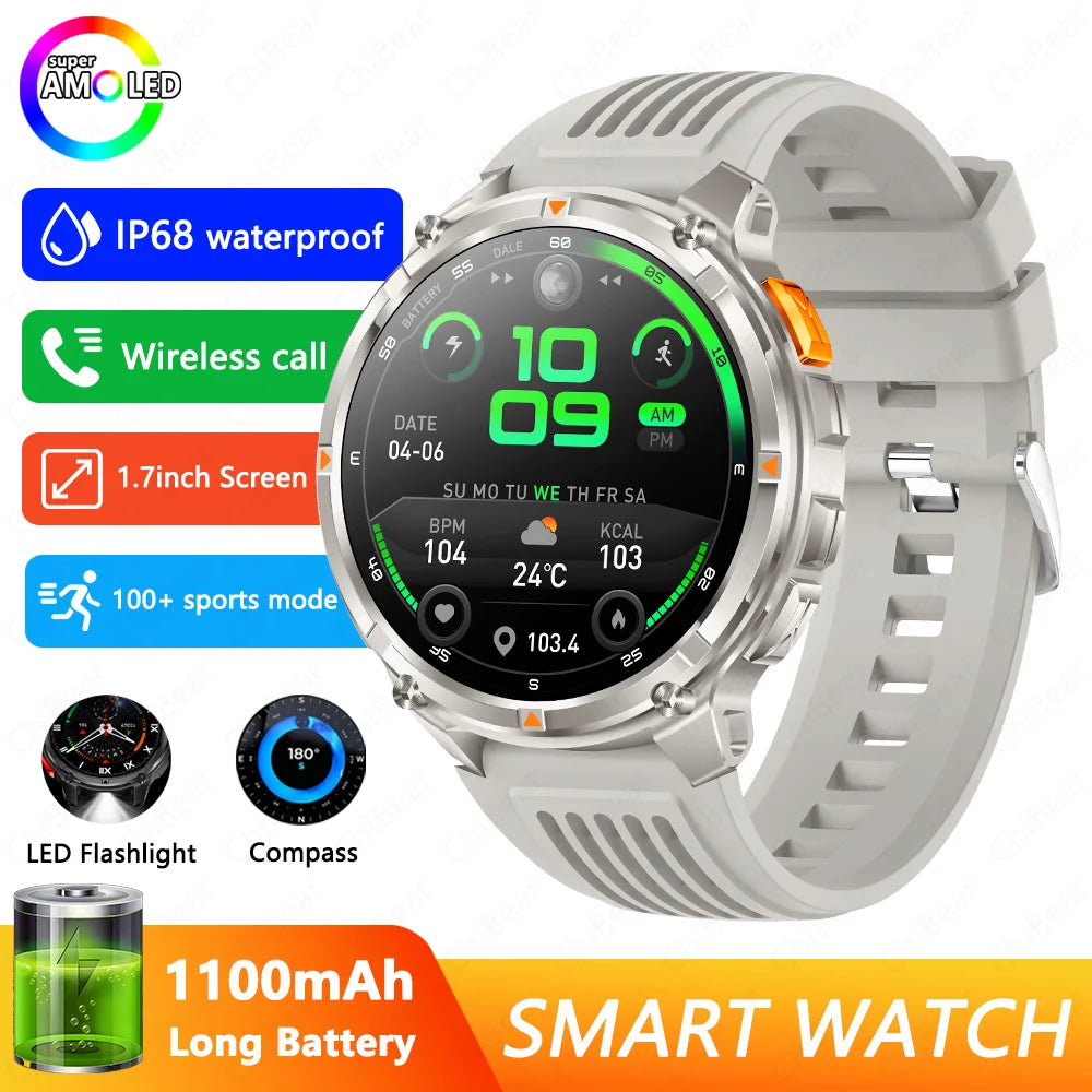 Novo Smartwatch T-Rex3 Pro 2026 – Bateria de 1100mAh, GPS com rastreamento de rota, Resistência à água 5ATM, Monitoramento de esportes e corrida, Bússola, Estilo militar