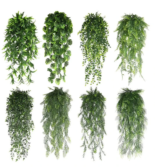 Hojas de helecho persa de 90 cm, enredaderas, decoración para el hogar, planta artificial colgante, césped de hojas de plástico, decoración para bodas, fiestas, paredes y balcones.
