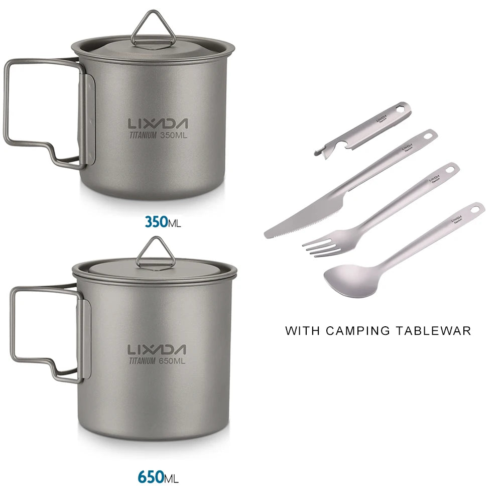 Taza de agua ultraligera de titanio Lixada con asa plegable, portátil para exteriores, camping, picnic, 300 ml/350 ml/550 ml/650 ml