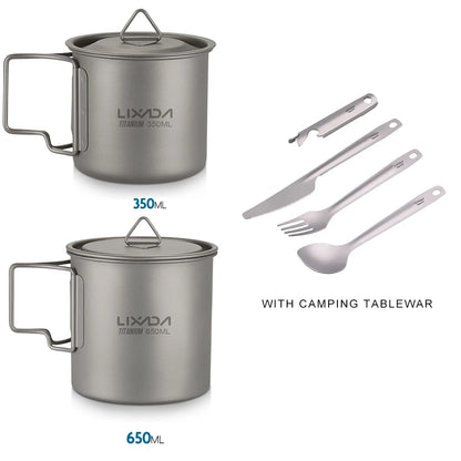 Taza de agua ultraligera de titanio Lixada con asa plegable, portátil para exteriores, camping, picnic, 300 ml/350 ml/550 ml/650 ml
