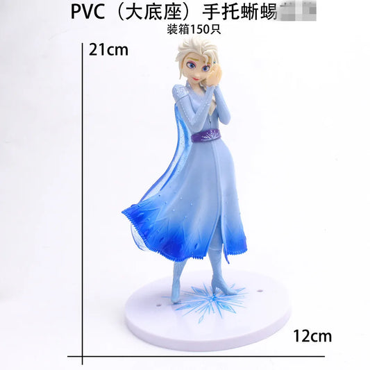 21cm Disney Frozen Snow Queen Elsa Princess Holding Fire Dragon In Hand PVC Action Figure Anime Doll Toys Christmas Gift For Kid