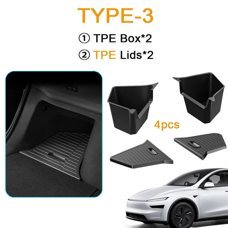 USVOTOV Trunk Organizer for Tesla Model Y Juniper Launch Refresh 2025 Rear Trunk Storage Bins Side Box Organiser TPE Accessories