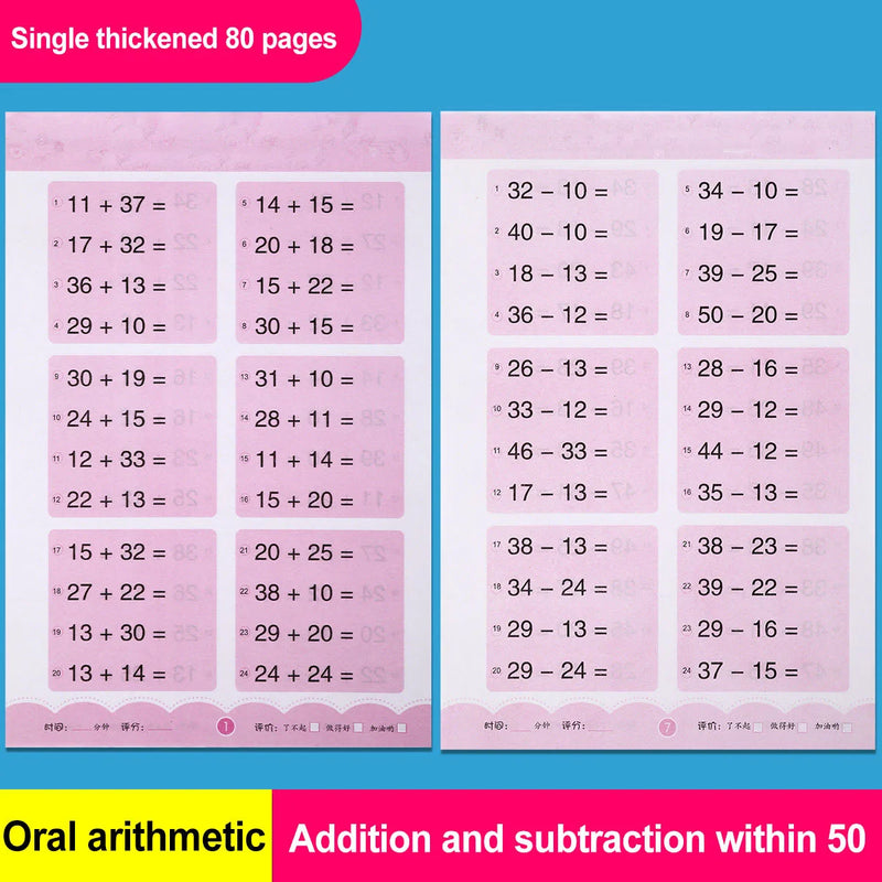 64 Pages/Book Children's Addition and Subtraction Learning Mathematics Workbook Handwritten Arithmetic  Exercise Books Notebooks