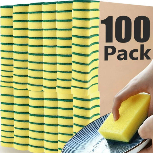 100/1 pçs cozinha lavar louça esponja macia absorvente limpo esfregar pote ferrugem esfregão remoção kits escova de limpeza doméstica esponja