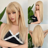 EASIHAIR Long Silky Straight Synthetic Wigs with Bangs Black Cosplay Party Lolita Hair Wigs for Women Natural Heat Resistant Wig