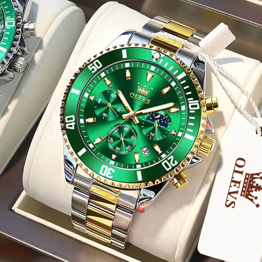 OLEVS 2870 Men's Watch Top Brand Luxury Watch for Men Original Waterproof Stainless Steel Chronograph Moon Phase Date Rota Dial