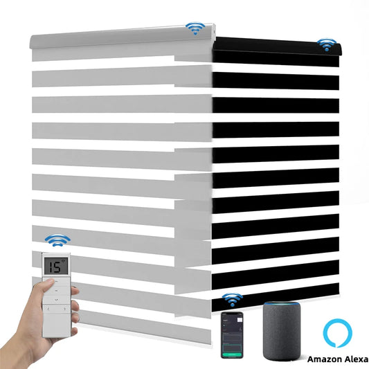 Custom Size Motorized Window Blinds Smart Zebra Roller Blinds Light Filtering Shades Battery Powered Electric Blinds for Windows