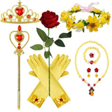 Kids Belle Cosplay Party Princess Dress Beauty Beast Princess Clothes Halloween Event Festival Party Flowers Print Costume