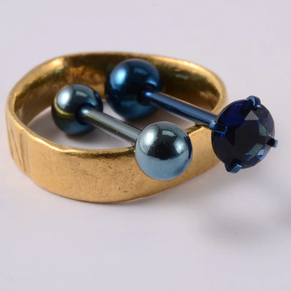 2 piercings de lengua de acero quirúrgico antialérgicos con circonitas y bola, joyería de moda.