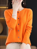 Long Sleeve 100% Merino Wool Sweaters Cashmere Cardigan Spring Autumn Women O-Neck Knitwear Tops Clothing Fashion Basic Tops