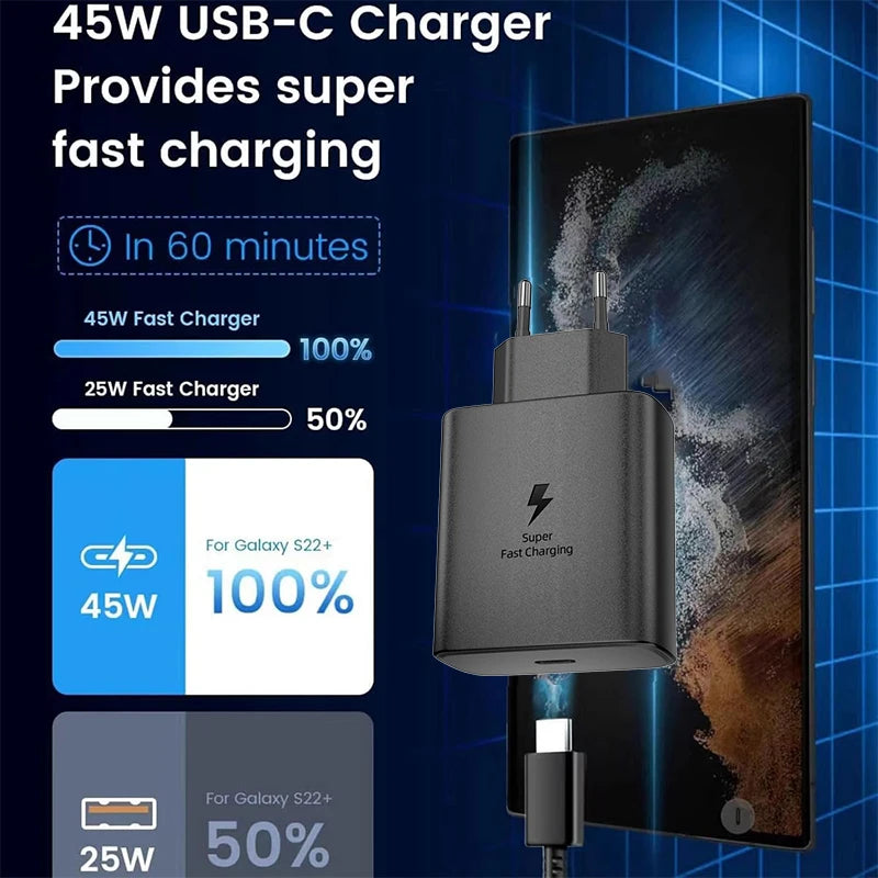 Cargador de pared Samsung PD de 45 W, carga superrápida, original de EE. UU., cable USB C a tipo C de 5 A, para Galaxy S25, S24, S23, S22 Ultra, A54, A53 y Note20.