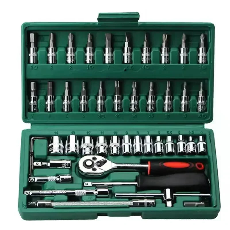 46Pcs Multi-Purpose Tool Kit Set - Comprehensive Hand Tools Kit with Wrench Socket and Precision Screwdriver - Portable Amagi