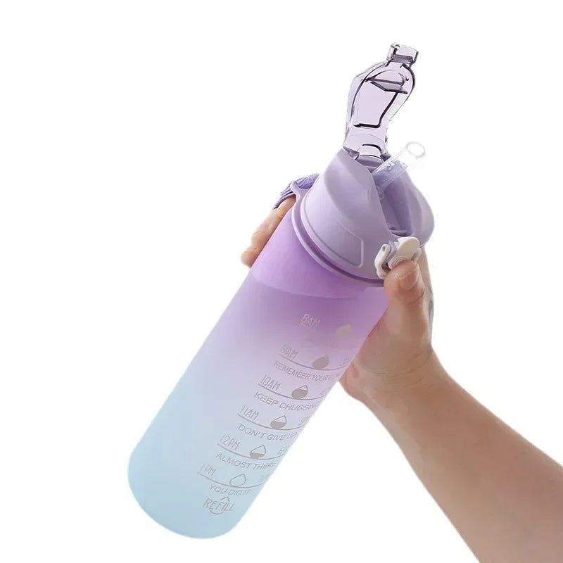 Gradient Colored Water Bottle Perfect for Students and Kids Stylish Design with Straw and Carrying Handle for Easy Hydration