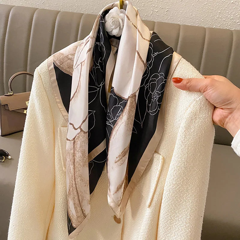 2024 Horse Print Female Silk Neck Scarf Square Hair Scarves Foulard Head Band Shawls Wraps Neckerchief Bandana Women