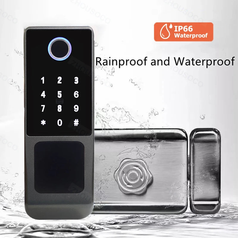 Tuya WIFI Double Side Fingerprint Lock Waterproof Outdoor Gate Passcode Rfid Card Keyless Smart Door Lock