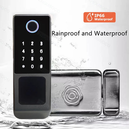 Tuya WIFI Double Side Fingerprint Lock Waterproof Outdoor Gate Passcode Rfid Card Keyless Smart Door Lock