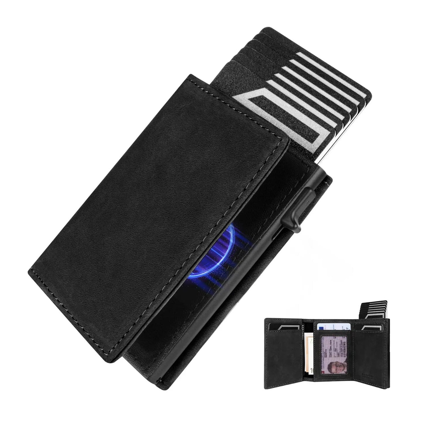 YATBEST Men's RFID Anti-Theft Three Fold Wallet Ultra-Thin with Zipper Coin Pocket Credit Card Clip Brush Anti-Magnetic Card Bag