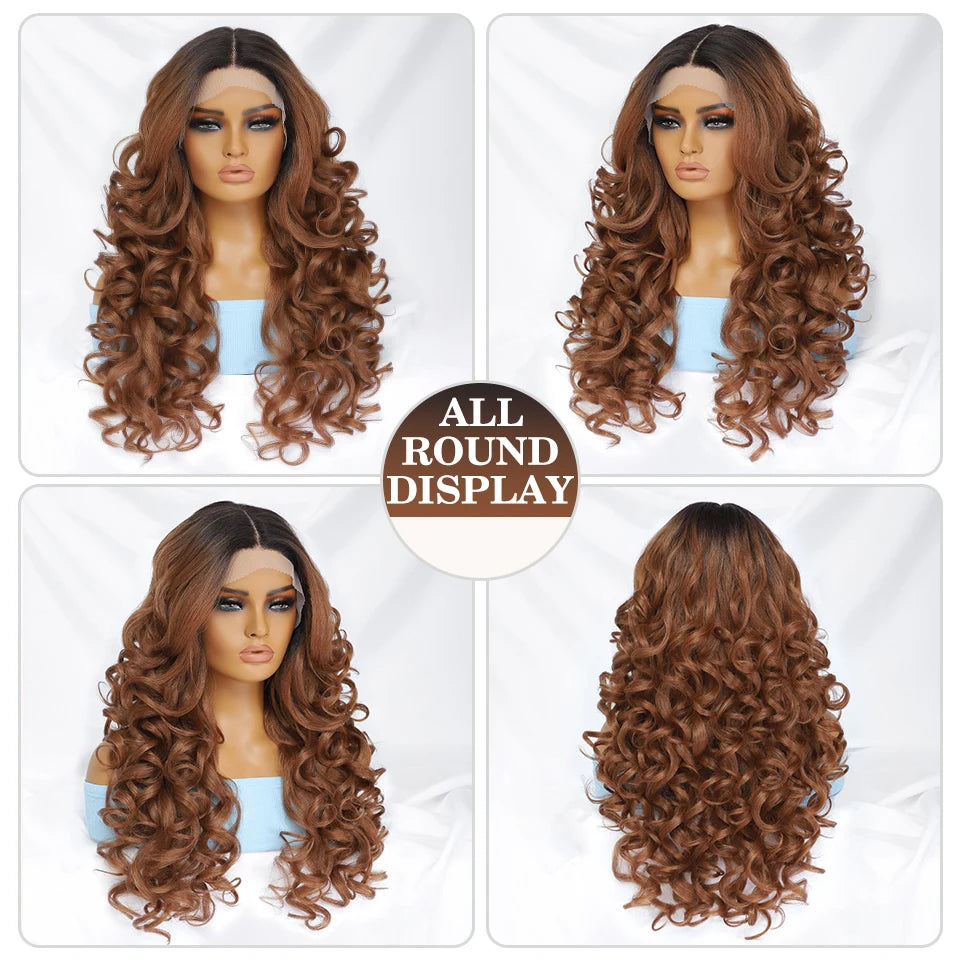 Black Brown Curly Wig Synthetic Lace Front Wigs For Women Blonde Orange Female Lace Wig 13X4.5X1 Cosplay Hair Daily Use