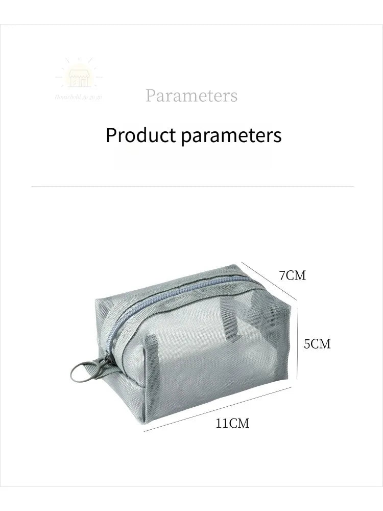 1pc Multifunctional Square Nylon Mesh Storage Bags Travel Portable Urltra-Light Mini Wash Bags Mini Zipper Coin Purse