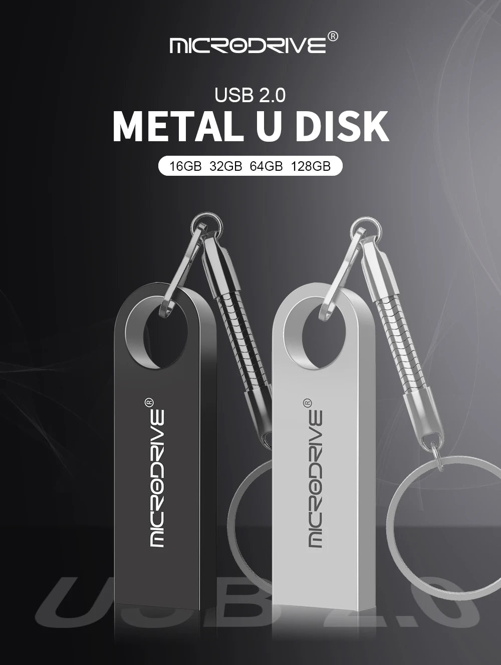 Waterproof USB Flash Drive, Pen Drive, 4GB, 8GB, 16GB, 32GB, 64GB, Metal Pendrive, Card Memory Stick Drives, U Disk with Key Ring