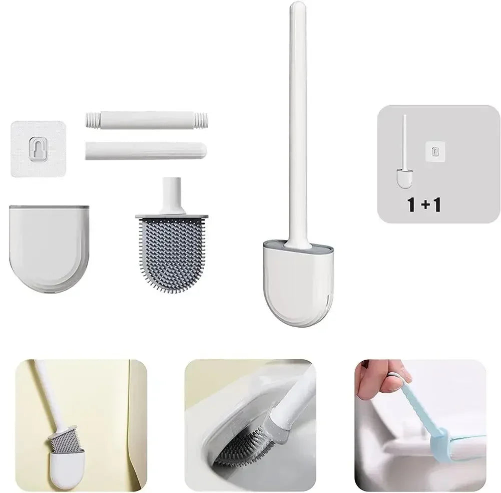 Wall Mounted Toilet Brush Replacement Long Handled Silicone Toilet Brushes Quick Drying Soft Bristles Toilet Bidet Bathroom Set