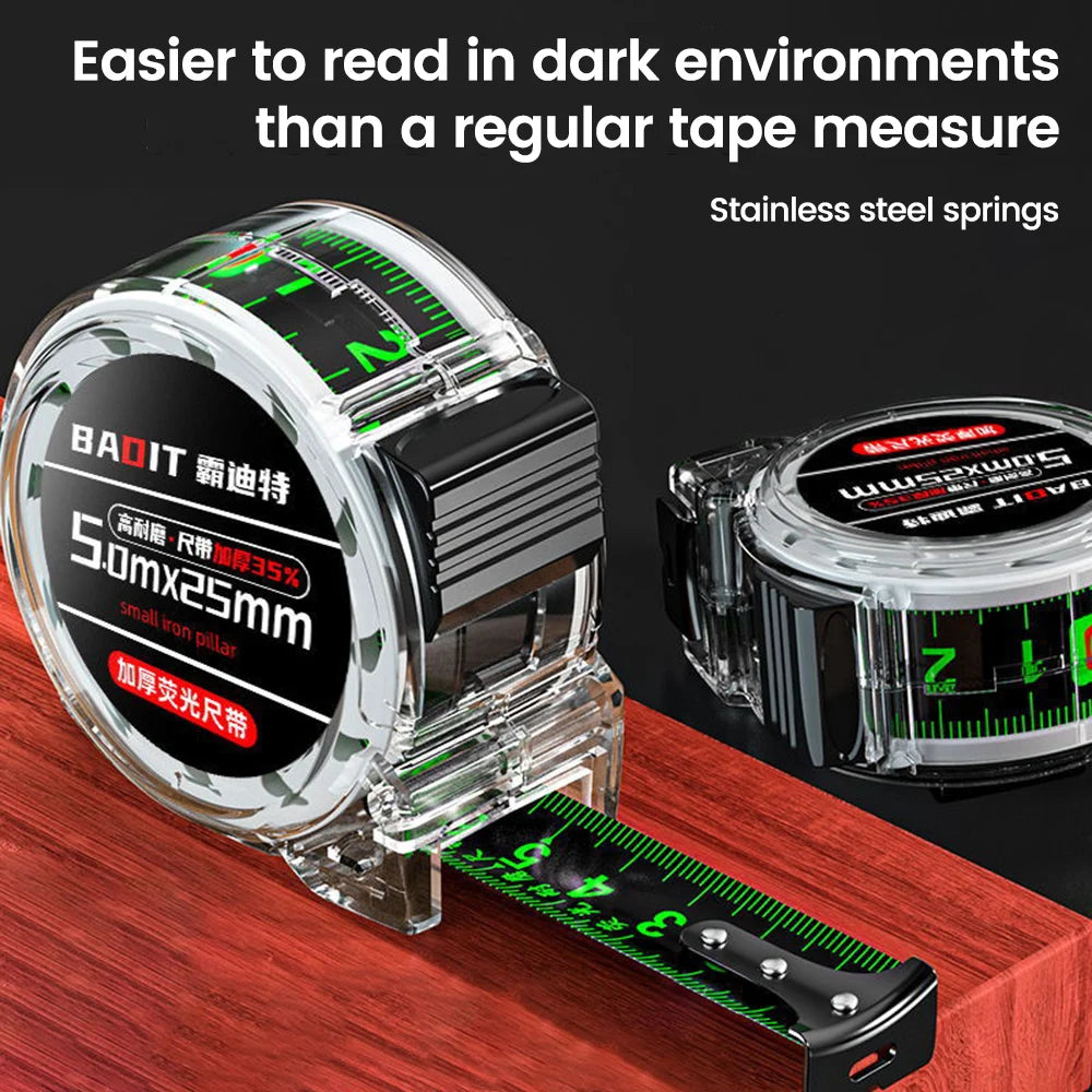 1PCS Self Locking Steel Tape Measuring Tool High-Precision Laser Inkjet Code Box Ruler Measure Fluorescent Widened Meter Ruler