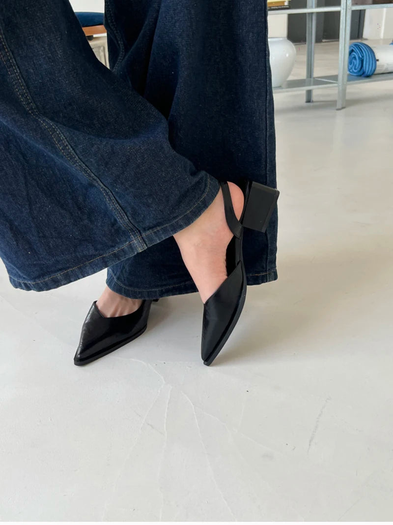 Summer Women's Cover Toe Sandals Elegant Shallow Slip On Shoes Comfort Low Heel Dress Street Style Shoes