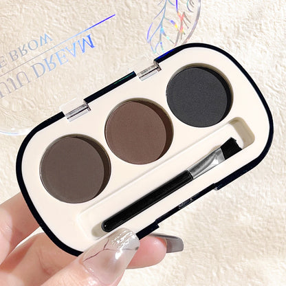 Paleta de pó de sobrancelha de 3 cores com escova de sobrancelha, pó de sobrancelha de renderização de cor natural à prova d'água e à prova de suor de longa duração