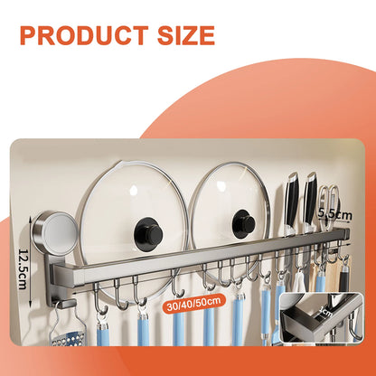 Perchero de cocina de pared con ganchos, sin necesidad de perforar, para colgar utensilios de cocina, cucharas, palas y tablas de cortar.