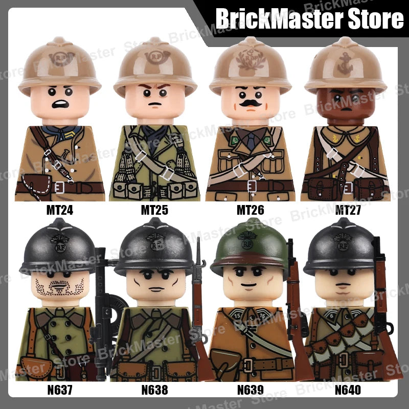 WW2 French Soldier Figure Building Blocks Military War Weapon Medical Officer Army Infantry Warrior Cavalry Gun Bricks Toy Gifts