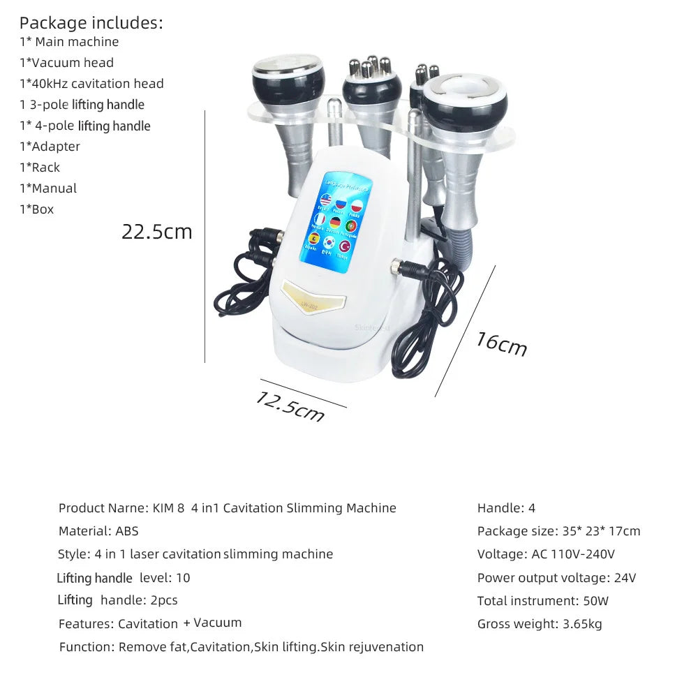 Máquina de cavitación ultrasónica para adelgazamiento corporal de 4 pulgadas y 140K, dispositivo de belleza, masajeador facial, reafirmante de piel, lifting facial, succión al vacío