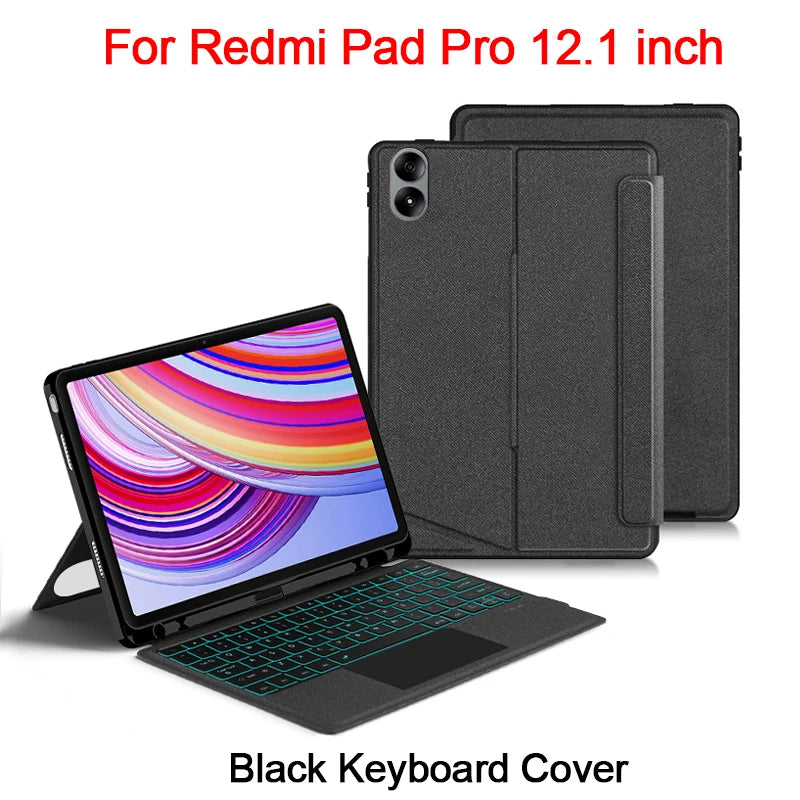 AJIUYU Backlight Magic Keyboard For XiaoMi Redmi Pad Pro 12.1 inch Folio Smart Case Portuguese Spanish Arabic Keyboard Cover