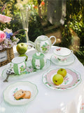 Ceramic Plate Household Bone China Dinner Plate Set Vintage Green Flower Dishes Tableware Oval Large Tray Dinnerware Sets