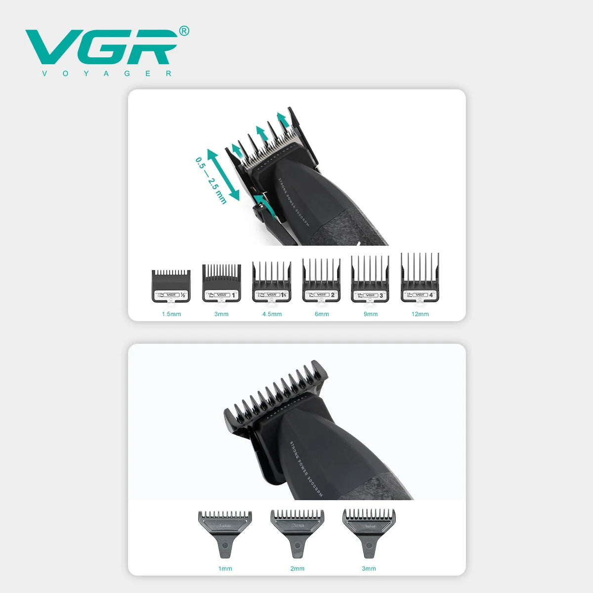 VGR Professional Hair Trimmer 9000 RPM Cordless Hair Clipper Rechargeable Hair Trimmer Metal Trim