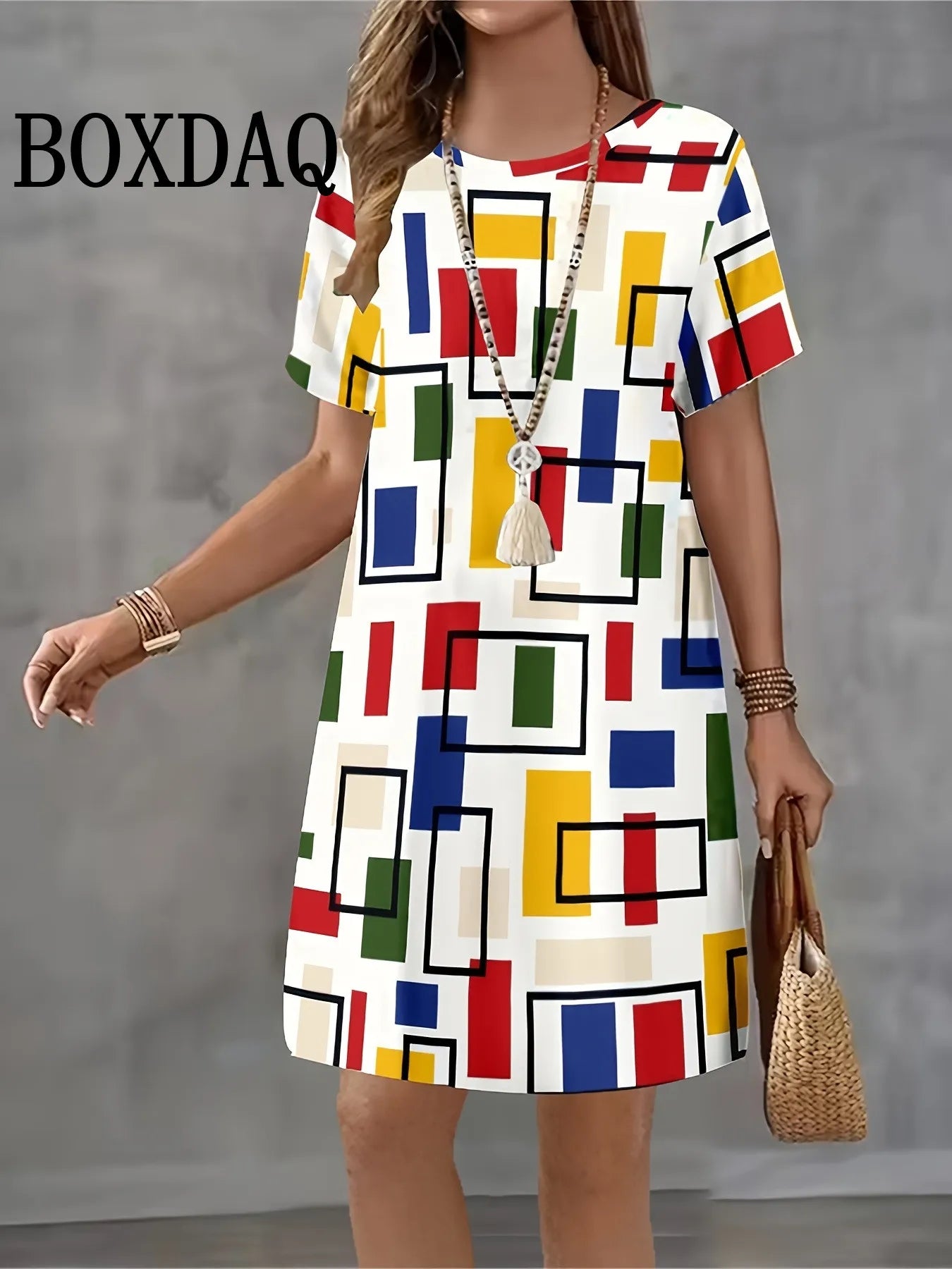 Summer Retro Women's Dresses Short Sleeve Plaid Print Casual Crew-Neck Loose Dress Fashion Streetwear Female Plus Size Clothing