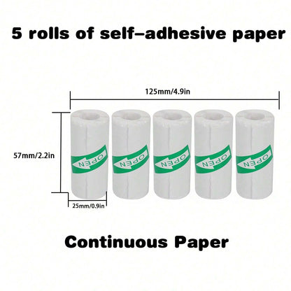 Mini Pocket Printer 5 Rolls Of Self-Adhesive Paper Portable Thermal Printer For Printer Suitable For Home Office Study And Work