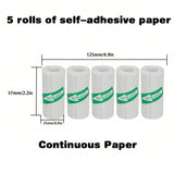 Mini Pocket Printer 5 Rolls Of Self-Adhesive Paper Portable Thermal Printer For Printer Suitable For Home Office Study And Work
