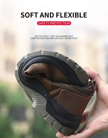 Safety shoes men's leather welding shoes anti-smashing, anti-puncture, non-slip sports Steel toe soft work boots for women