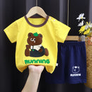 New Boys Summer Clothing Set Full Bear Print Cotton Short Sleeve T-shirts and Shorts 2PCS Breathable Outfit For Girls
