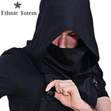 Men's Medieval Vintage Pirate Cosplay Mask Hooded Cloak Black White Gothic Punk Button Hood Face Shield Halloween Costumes