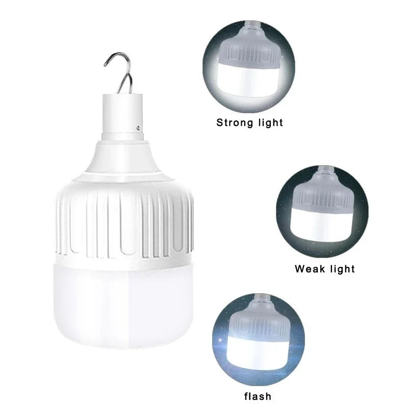 USB recarregável LED lâmpada de emergência, lanternas portáteis ao ar livre com gancho, Camping Light, BBQ tendas, bateria bulbo, 1 Pc, 2 Pcs, 4 Pcs, 6 Pcs, 8 Pcs, 10Pcs