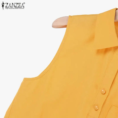 2024 ZANZEA Summer Matching Sets Fashion Suit 2PCS Tracksuits Women Sleeveless Tanks Tops and Shorts Elegant Solid Short Sets