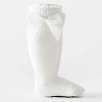Knee High Princess Socks infantil, material de bebê, recém-nascido, infantil, meias, arco, algodão, Mid-tube, crianças, meninas, outono, inverno