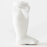 Knee High Princess Socks infantil, material de bebê, recém-nascido, infantil, meias, arco, algodão, Mid-tube, crianças, meninas, outono, inverno